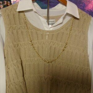 NWT Alfred Dunner PS Women's Emerald Isle Two in One Textured Vest Top